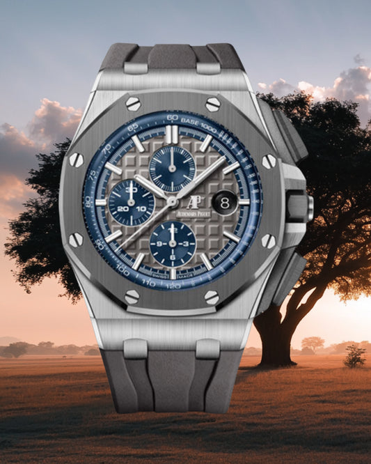 Audemars Piguet Royal Oak Offshore Chronograph 44mm – 26400IO.OO.A004CA.02 (Titanium / Grey & Blue Dial / Grey Rubber Strap)