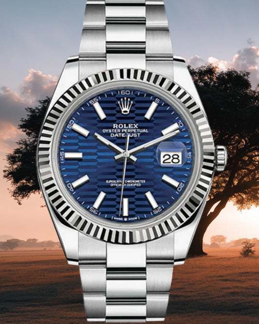 Rolex White Rolesor Datejust 41 – 126334 Bright Blue Fluted Motif Dial